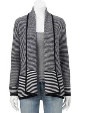 Croft & Barrow Blue Gray Striped Textured Open Drape Front Cardigan Petite Small